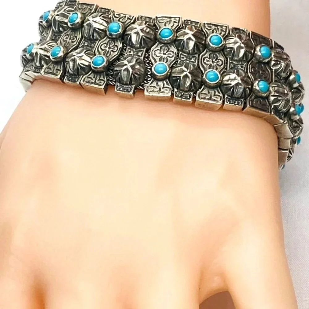SOLD!! Konstantino Sterling Silver Turquoise Panel Links Bracelet 6.75" - Picture 16 of 16